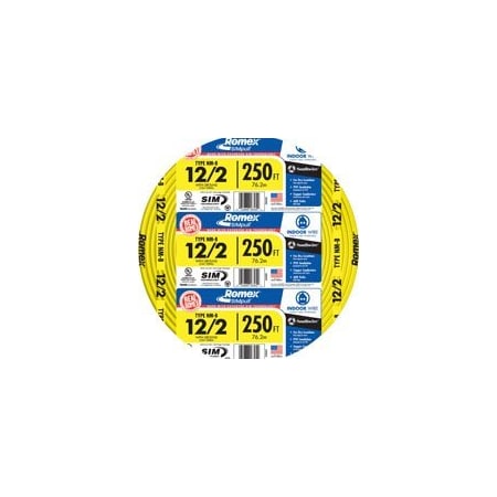 Southwire 12/2NM-WGX250 Type NM-B Sheathed Cable, 12 AWG, 250 Ft L, Yellow Nylon Sheath